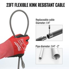 POPULO 120V Auto Feed Drain Auger,23 FT Snake 19.6&Prime;&times;7.8&ldquo;&times;11.4&rdquo;, Red