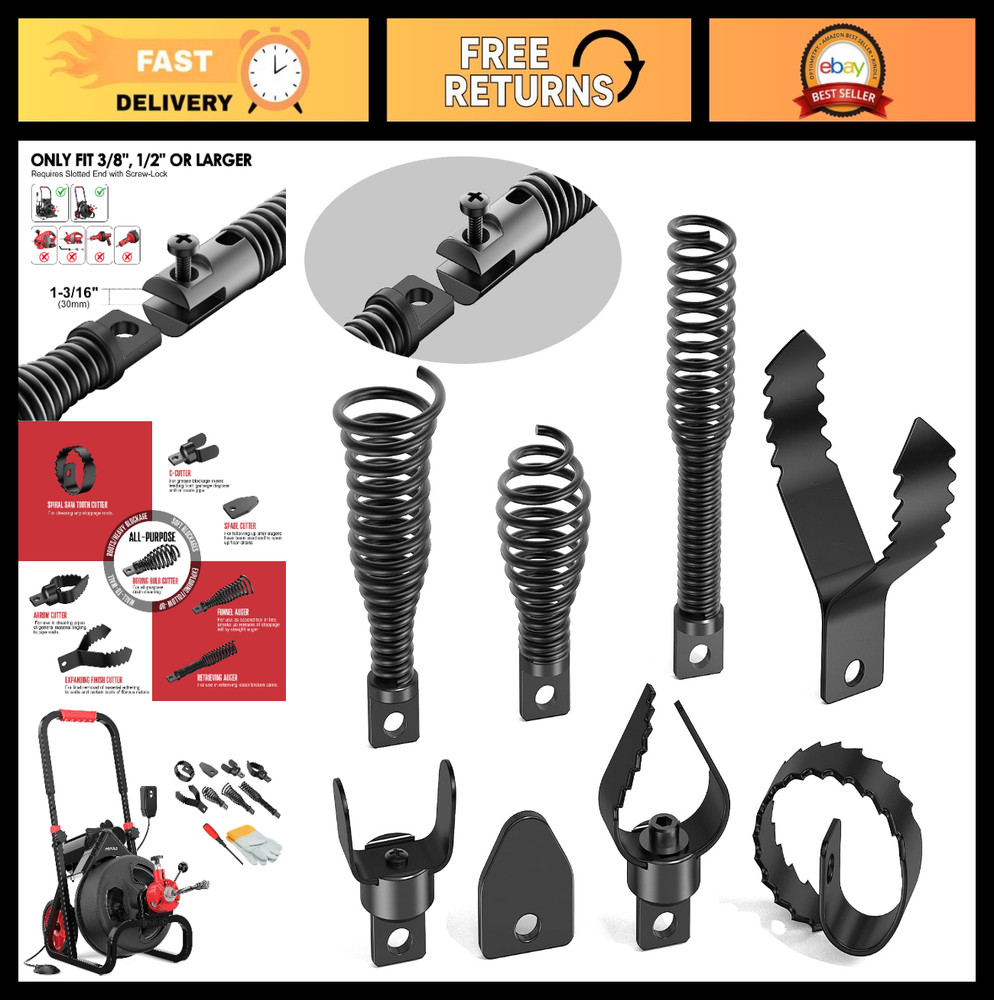 8-Piece Drain Snake Drill Attachment Set &ndash; Clog Remover for 5/16&Prime; to 3/4&Prime; Cables