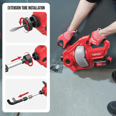 20V Cordless Electric Drain Snake, 25Ft Replaceable Cable with 2.0Ah Battery, Ex
