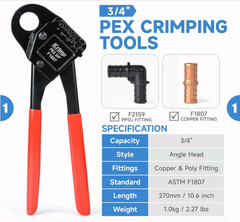 1807CN PEX Crimp Tool Kit w/Cutter & Ring Removal for 1/2&Prime; & 3/4&Prime; PEX