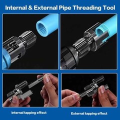 PVC Pipe Threader Tool Kit 3 Piece Internal External 1/2 3/4 1 Inch Hex Shank