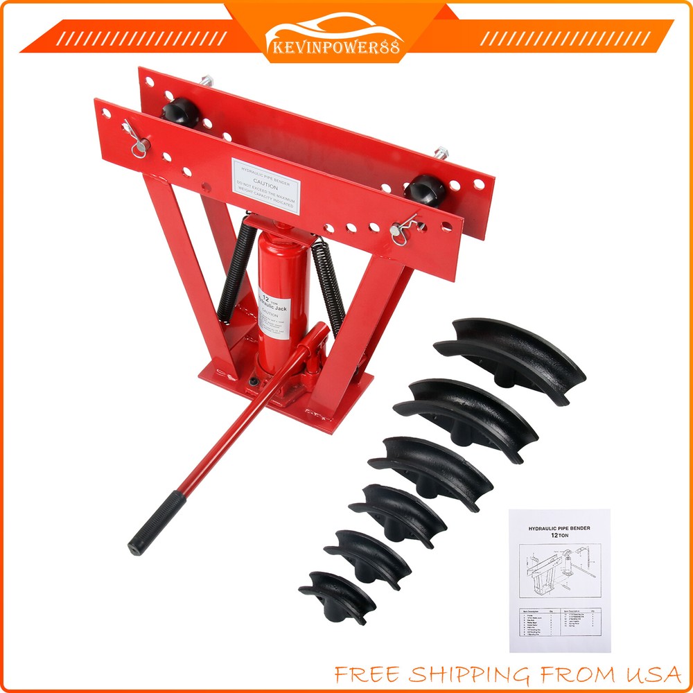 12 Ton Pipe Bender Manual Hydraulic Piping Bending Exhaust Tube w/6 Dies Size