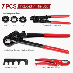 Icrimp Angle Head PEX Crimping Tool Kit for 3/8,1/2,3/4,1-Inch with Copper Ring