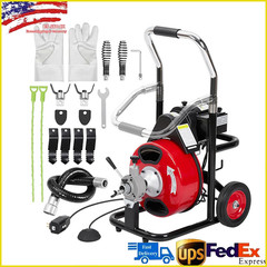 75FT x 1/2In Electric Drain Cleaner Machine Auto Feed Snake Auger for 1&Prime;-4&Prime; Pipe