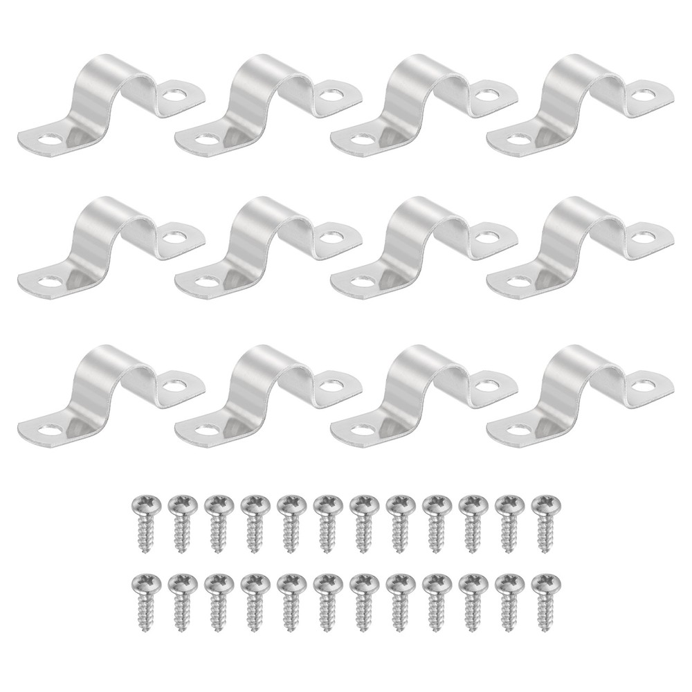 12Pcs 14mm(9/16&Prime;) Two Hole Rigid Pipe Strap with Screws, Silver