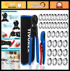 PEX Crimping Tool Kit &ndash; Ratchet Clamp & Cinch Tool, PEX Cutter, 37 Clamps 3/8&Prime;-1