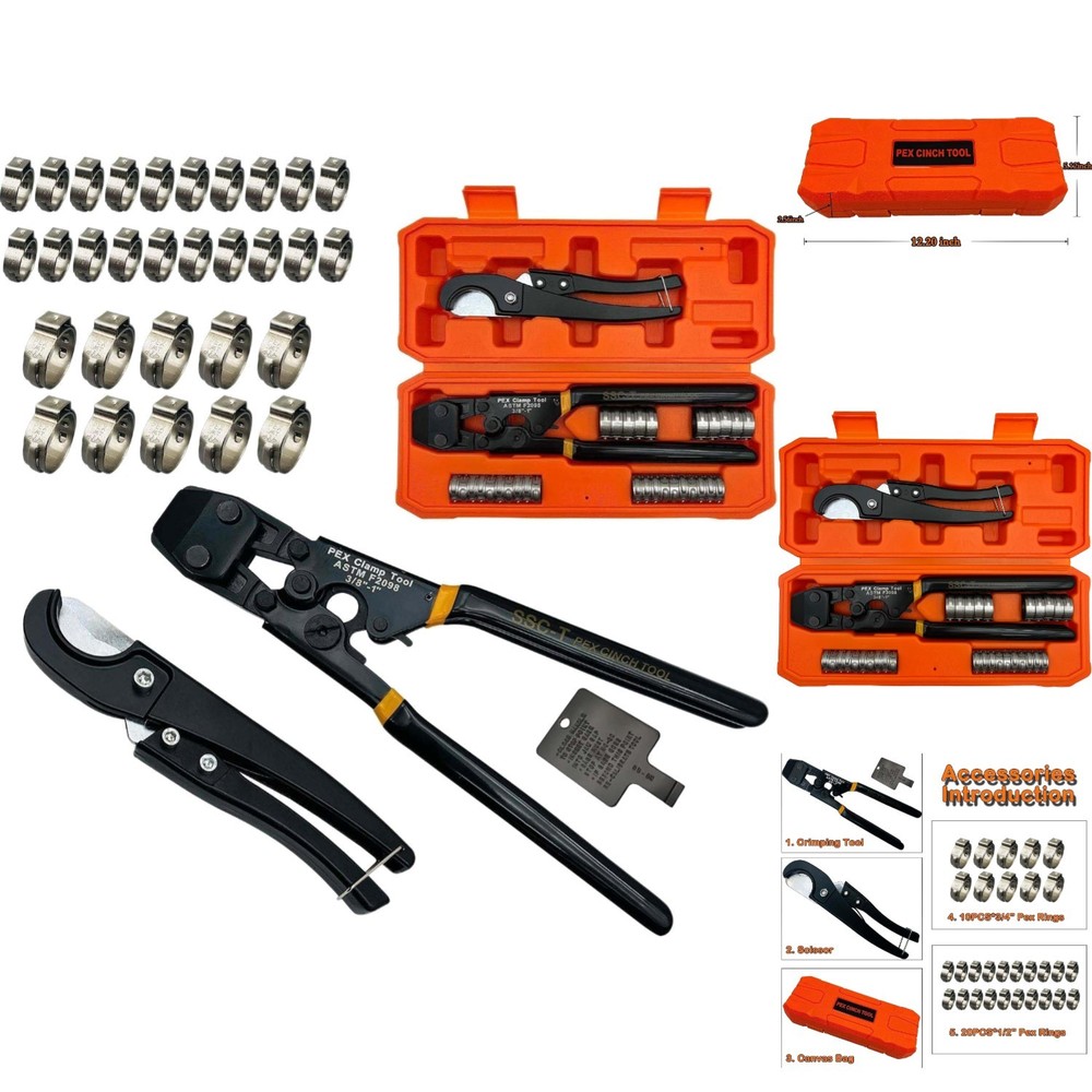 PEX Cinch Tool Kit 3/8&Prime;-1&Prime; Stainless Steel Clamp Crimper & Pipe Cutter with Case