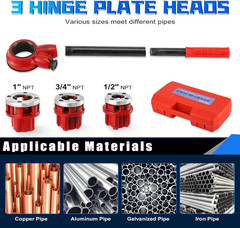 Pipe Threader Ratchet Kit， Manual Ratcheting Pipe Threading Tool Set with 3 NPT