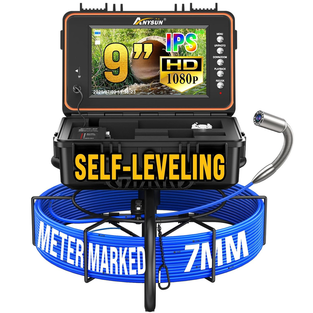 Self-Leveling Sewer Camera with 9&Prime; Screen & 100ft Cable for Pipe Inspection