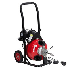 Heavy Duty 100ft 3/8 Inch Drain Cleaning Machine, 250W, 8 Cutter Heads, Portable