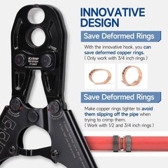 PEX Pipe Crimping Tool Kit 1/2&Prime; & 3/4&Prime; Copper Ring w/ Cutter Remover