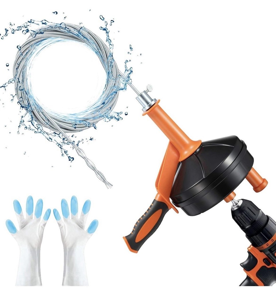 25Ft Drain Auger, Clog Remover with Drill Adapter