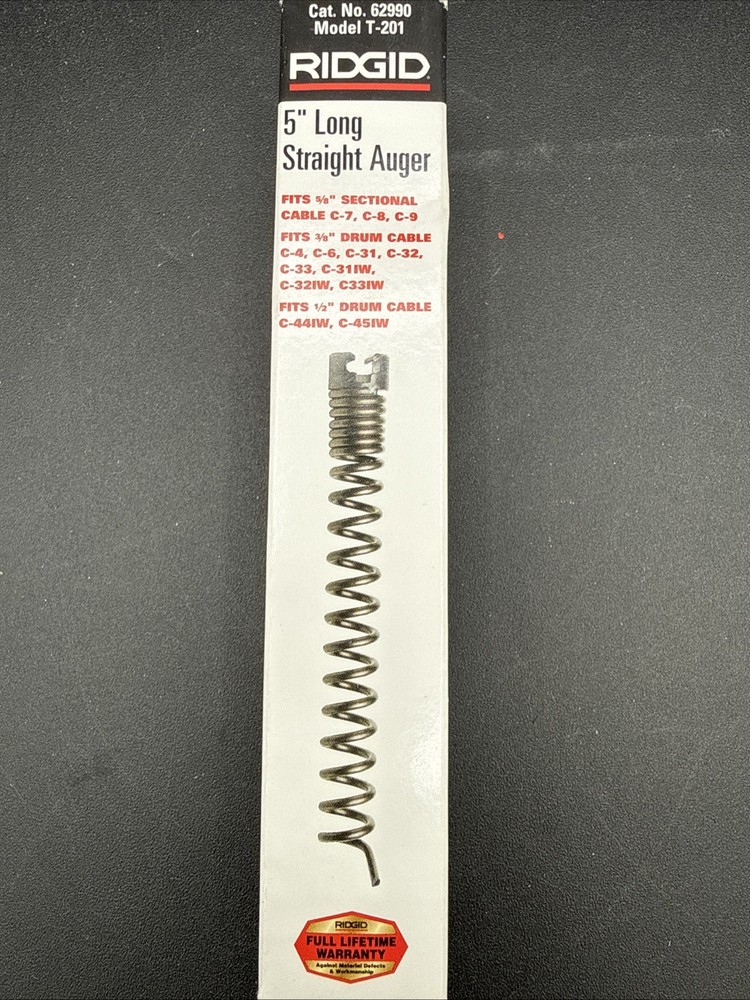 QTY 1 Ridgid 62990 T-201 5/8 Drum/Sectional Cable Straight Auger 5&Prime; NEW