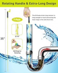 35inch Drain Clog Remover, Cleaner Hair lemon green+cool gray