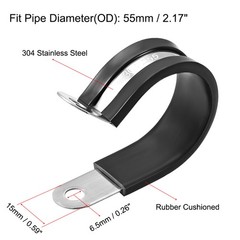 55mm Stainless Steel Rubber Cushioned Insulated Clamp R Shape Metal Clamp 5Pcs