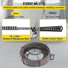 75ft Drain Cleaning Cable 3/8&Prime; Solid Core Sewer Auger Snake with 4 Cutters