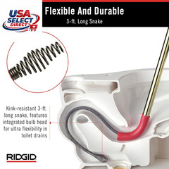 K-3 Toilet Auger with 3-Foot Snake and Bulb Head