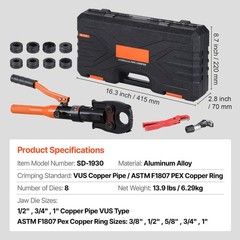 VEVOR Copper Tube Fittings Crimping Tool with 8 Jaws Pipe Cutter 360&deg; Rotatable