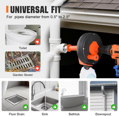 Drain Auger 25 Ft,Plumbing Snake with Drill Adapter,Pipe Clog Remover for Kitche