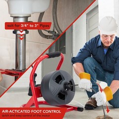 Professional Electric Drain Auger 50Ft x 5/16&Prime; 6 Cutters Foot Switch for Pipes