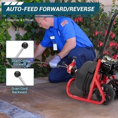 100Ft x 3/8 In Drain Cleaner Machine Electric Drain Auger Auto Feed with Cutters