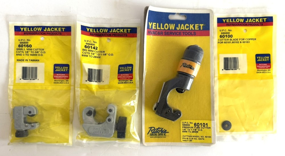 YELLOW JACKET LOT of 3 TUBE CUTTERS and REPLACEMENT BLADE PIPE CUTTER HVAC