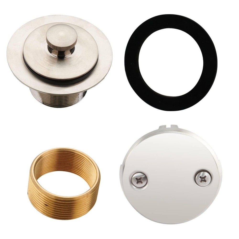 Brushed Nickel Tub Drain Lift &Turn Tub Trim Set with Two-Hole Overflow Facep&hellip;