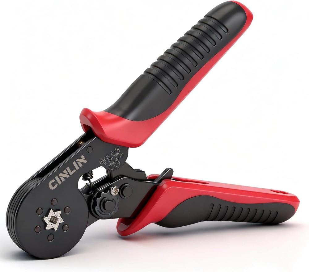 CINLIN Red Hexagonal Ratchet Crimper Tool AWG 23-10 for End-Sleeve Ferrules