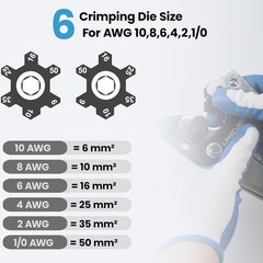 Heavy Duty Crimping Tool for Battery Cable Lugs AWG 10,8,6,4,2,1/0 Gauge Copper