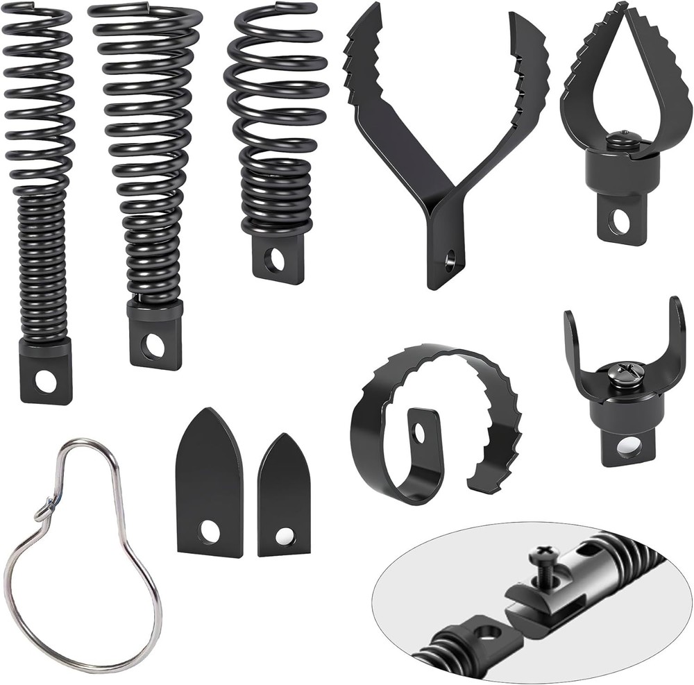 Drain Snake Drill Attachment,Cutter and Auger Set,Used in 50-100FT AC Drain Clea