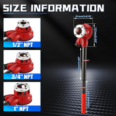 Pipe Threader Ratchet Kit， Manual Ratcheting Pipe Threading Tool Set with 3 NPT