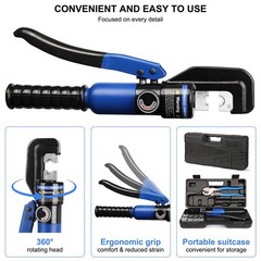 Solsop Hydraulic Crimping Tool 10 Ton with 9 Hex-Dies, 12-2/0 AWG, Blue