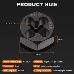 HSS M7 x 0.75 Metric Machine Thread Hex Die Right Hand High Speed Steel