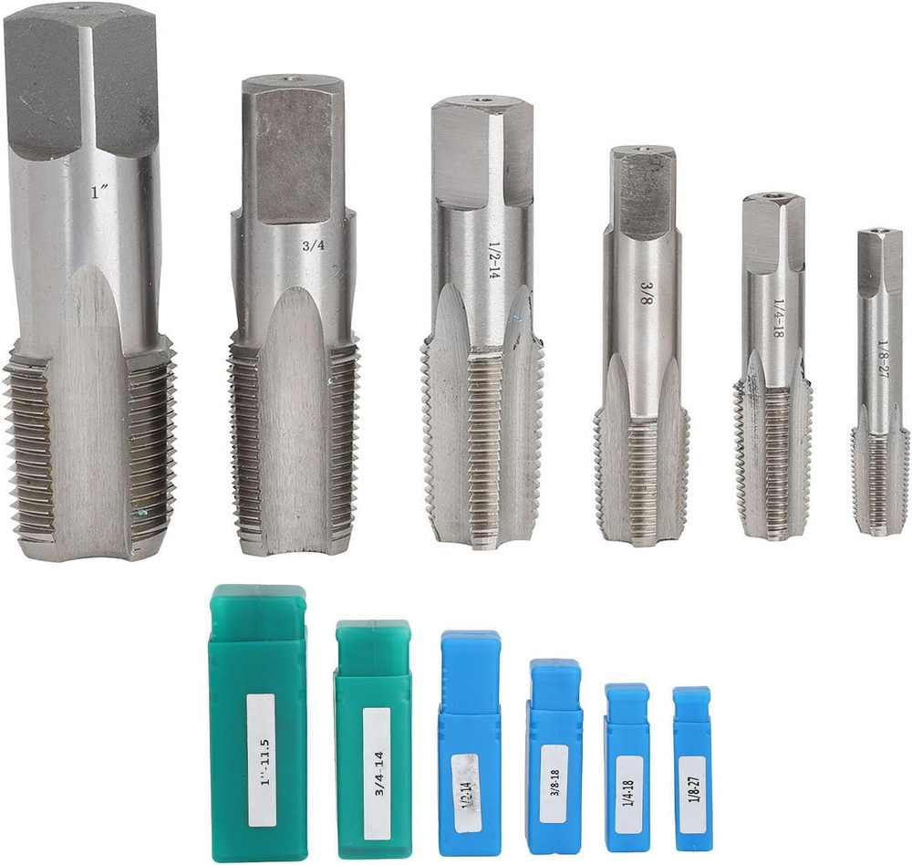 6Pcs Tap and Die Sets, 1 3/4 1/2 3/8 1/4 1/8 High Speed Steel NPT Pipe Tap Pipe