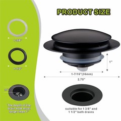 Bathtub Stopper,Tub Stopper Black,Universal Matte Black Pop Up