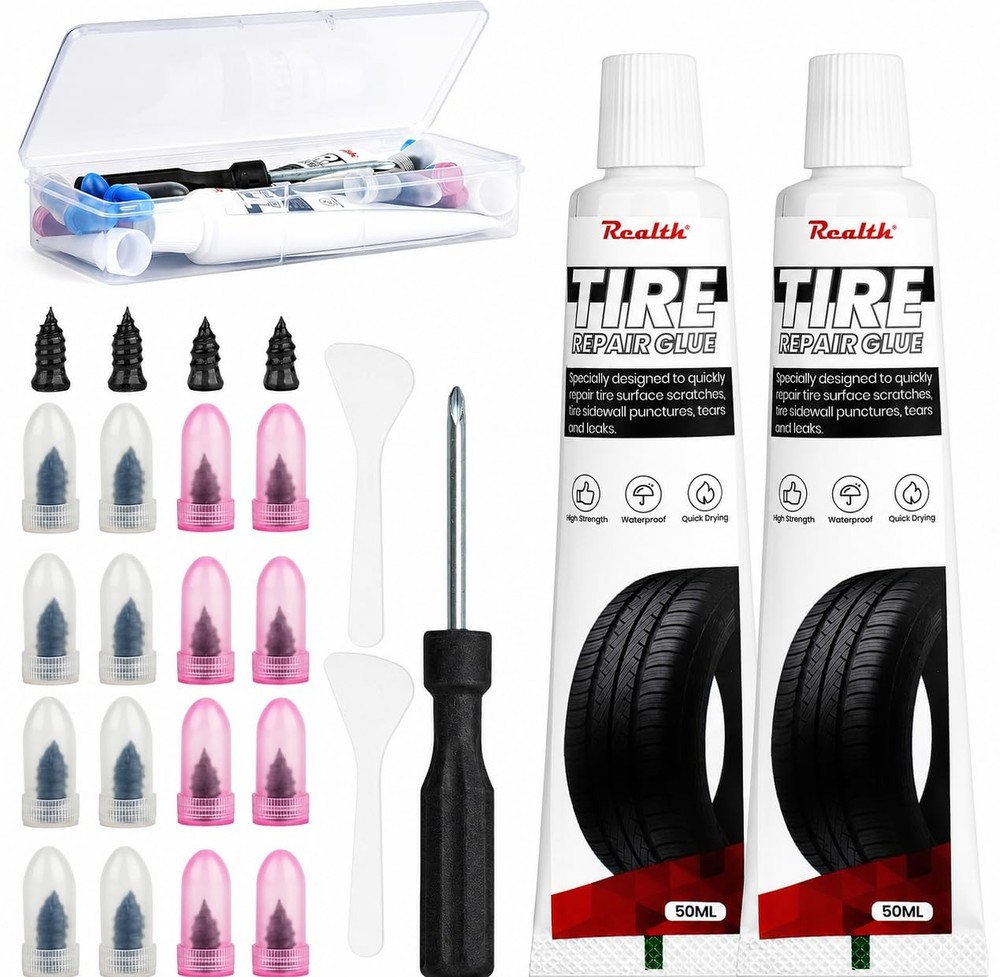 Tire Repair Kit Glue 100ml Rubber Nail 20 PCS Plug Screw Garage Fast Set
