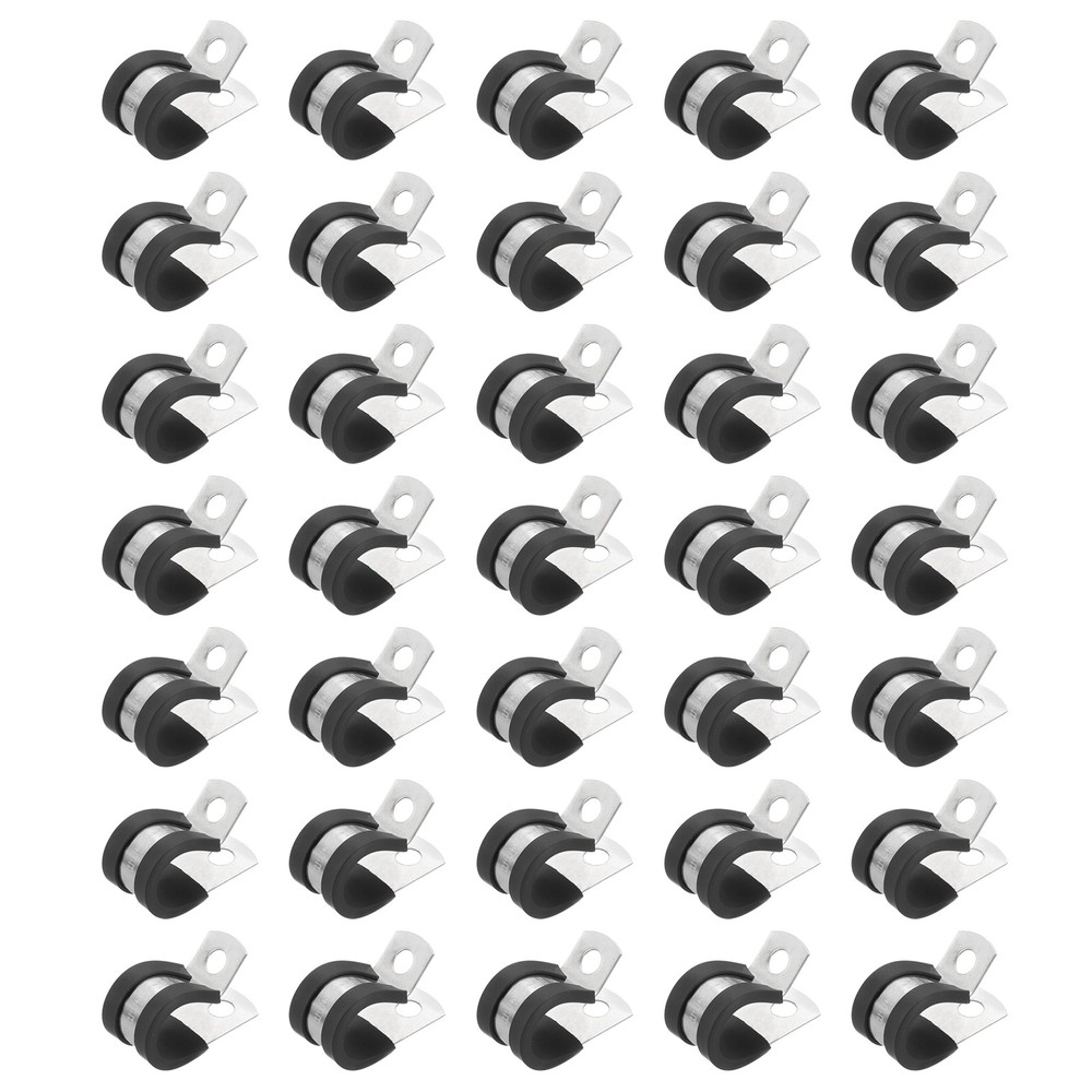 50 Pcs 14mm (5/9&Prime;) Stainless Steel Cable Clamps Rubber Cushioned Pipe Clamps