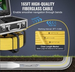 VEVOR Sewer Camera 165ft/50m Self-Leveling Drain Camera with 9&Prime; Screen 36X Zoom