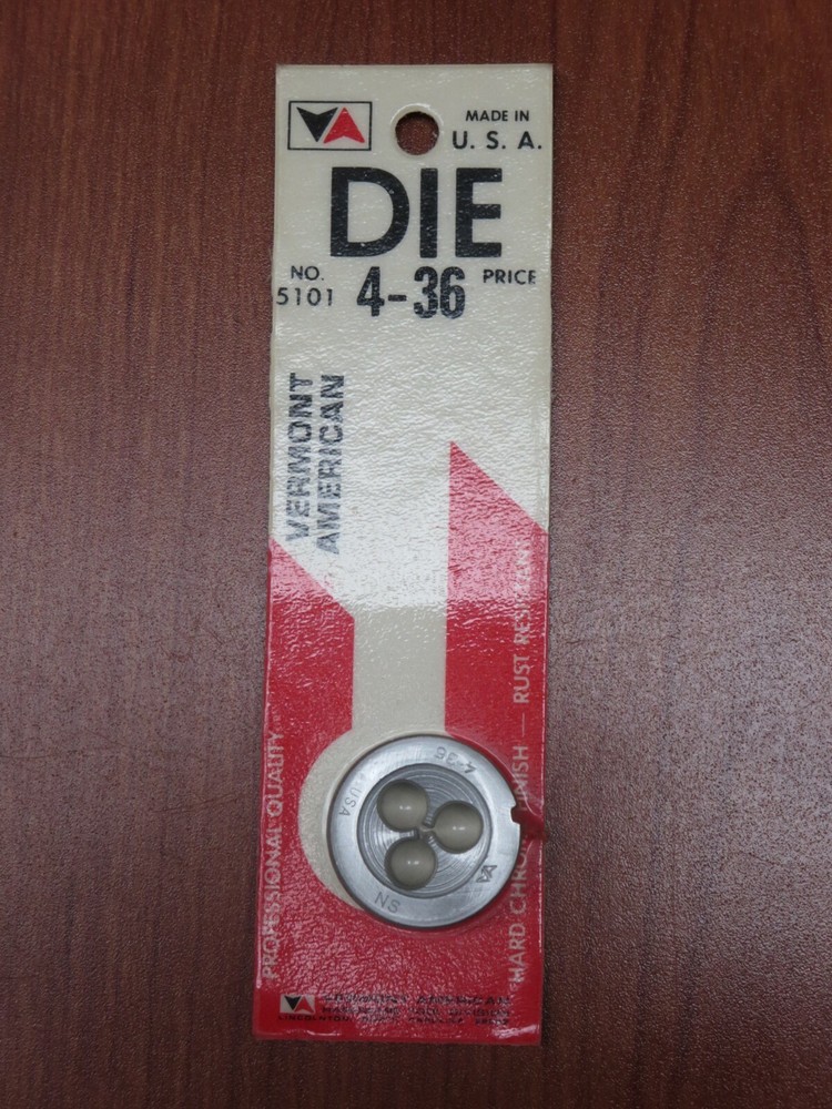 Vermont American Hard Chrome Finish 4-36 Die NOS Made in USA NO 5101