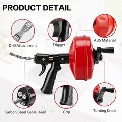 25FT Drain Auger Drain Snake Tool Professinal Plumbing Snake Drain Snake 1/4inch