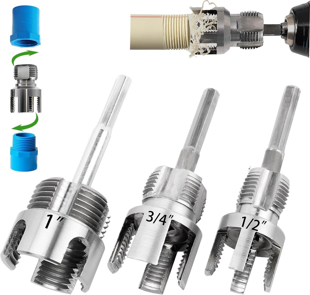 Pipe Threading Tool Kit, 1/2&Prime;, 3/4&Prime;, 1&Prime; Sizes,Internal & External Threader | Ele
