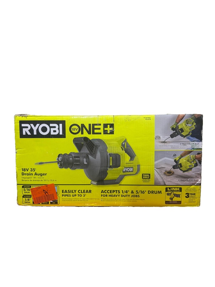 RYOBI PCL457B ONE+ 18V Cordless Drain Auger 35ft Auto Feed/Retract Tool Only