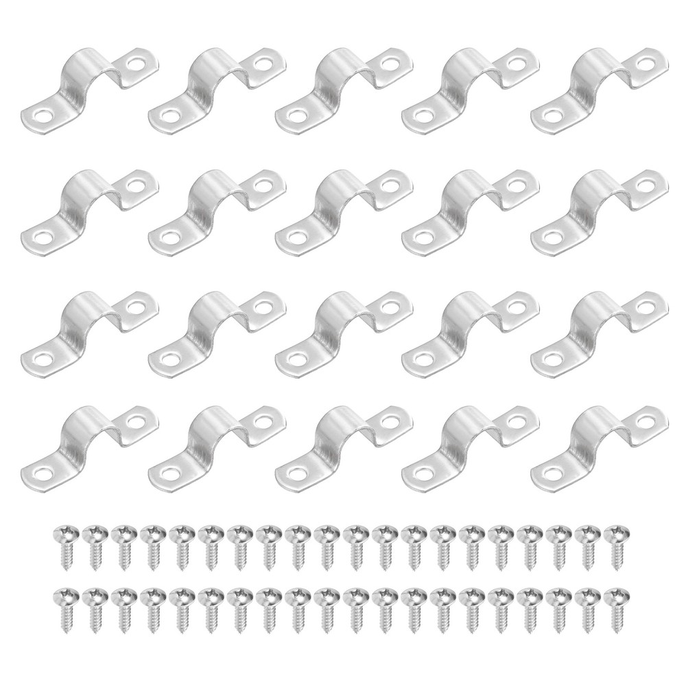 20Pcs 14mm(9/16&Prime;) Two Hole Rigid Pipe Strap with Screws, Silver