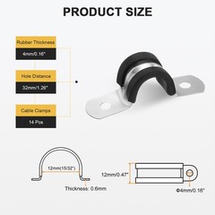 14Pcs 12mm(15/32&Prime;) Stainless Steel Rubber 2 Hole U-Tube Strap Clamp, Black