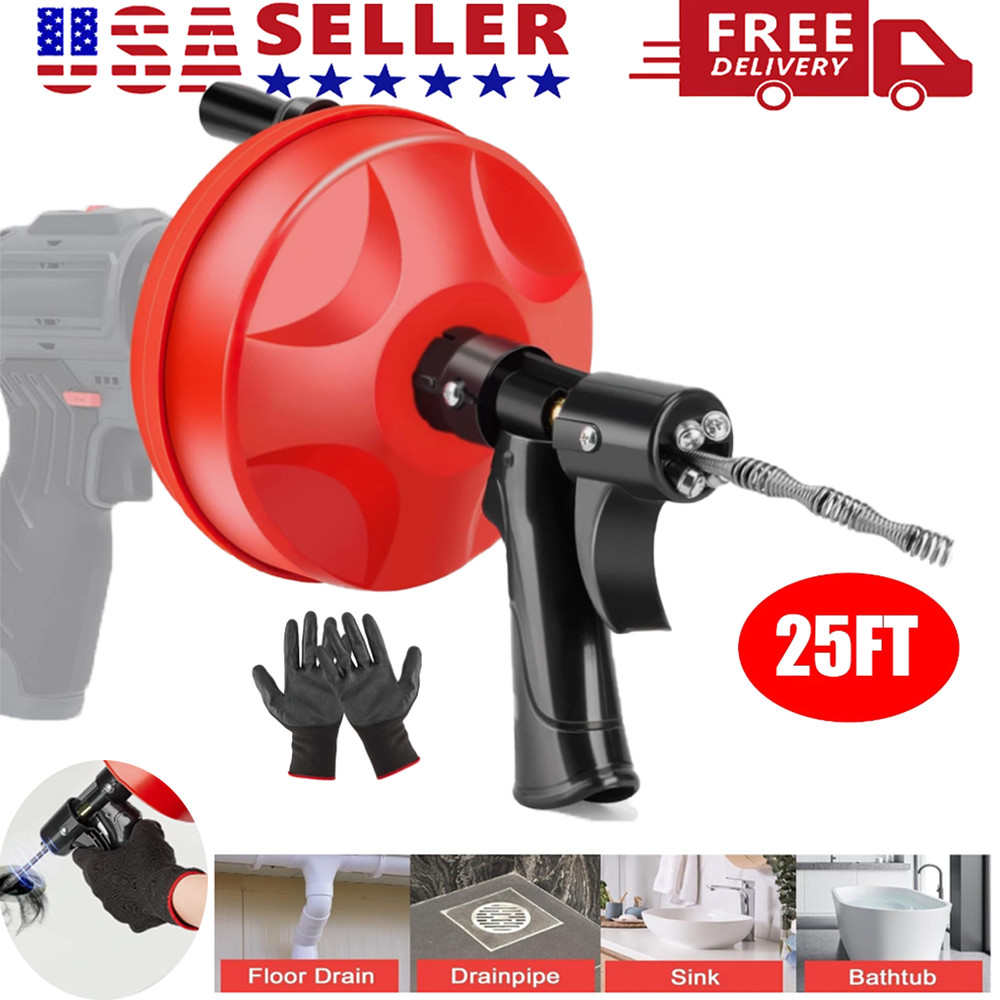 25FT Drain Auger Drain Snake Tool Professinal Plumbing Snake Drain Snake 1/4inch