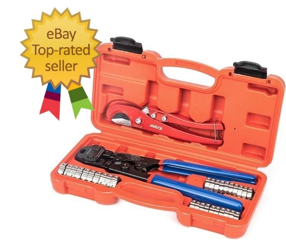 PEX Clamp Tool Kit for 3/8-in, 1/2-in, 3/4-in, 1-in PEX Clamp Cinch & Removal, c