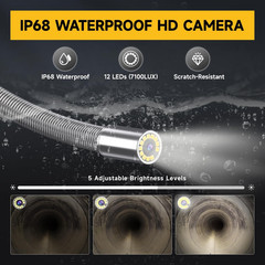 100Ft Sewer Camera with 7&Prime; HD Screen, DVR, Audio, IP68 Waterproof, 32GB Card