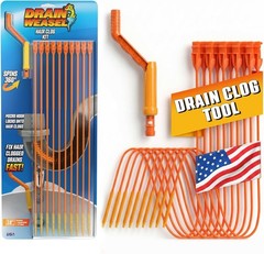 FlexiSnake Drain Weasel Sink Snake Handle + 5 Refill Wands, Orange/Yellow