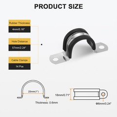 14Pcs 25mm(1&Prime;) Stainless Steel Rubber 2 Hole U-Tube Strap Clamp, Black