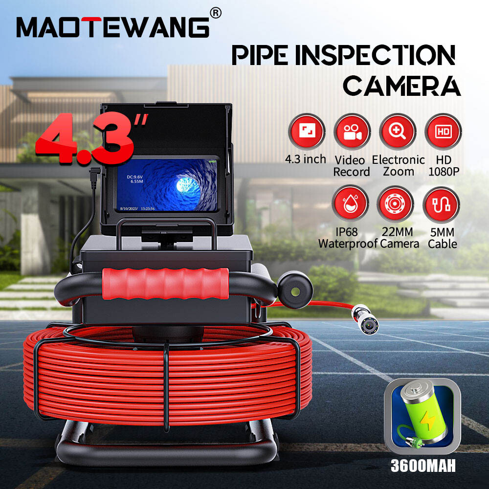 30M Sewer Camera 4.3&Prime; LCD Monitor HD Drain Pipe Inspection Camera 16GB DVR 22MM